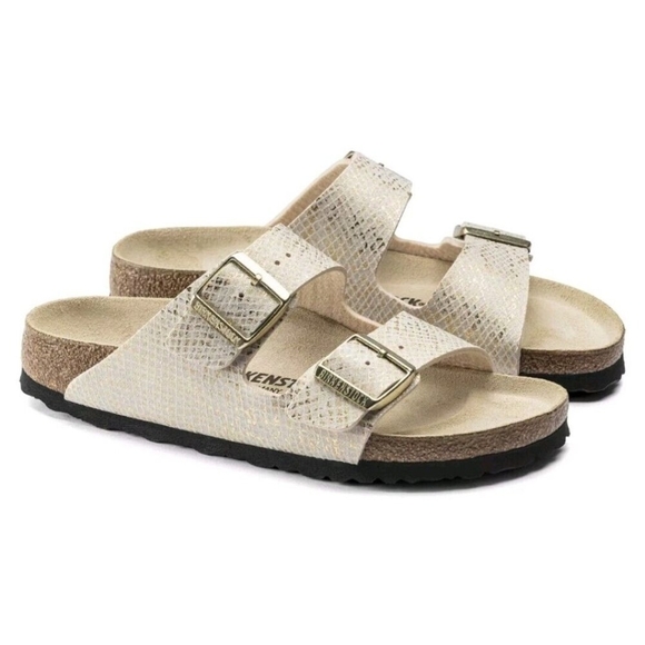 Birkenstock Arizona schmal shiny python eggshell Sandalen Size 9 - Picture 1 of 14